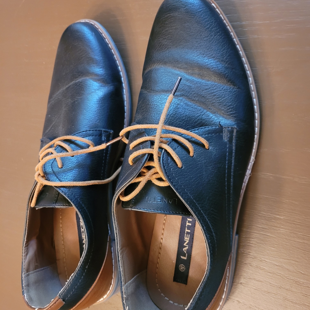 LANETTI Mens Classic Black Leather Oxfords with Timeless Design